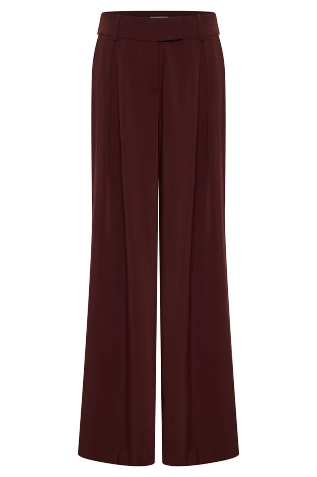 Women Meshki Bottoms Jacqueline Pleated Wide Leg Pants 8211 Mahogany