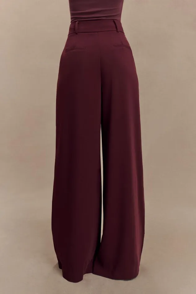Women Meshki Bottoms Jacqueline Pleated Wide Leg Pants 8211 Mahogany