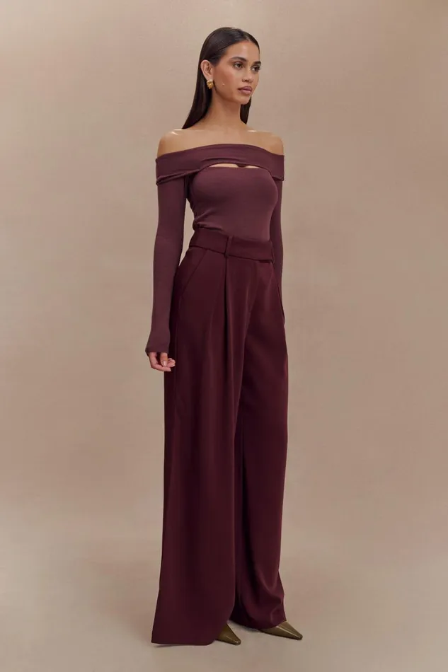 Women Meshki Bottoms Jacqueline Pleated Wide Leg Pants 8211 Mahogany