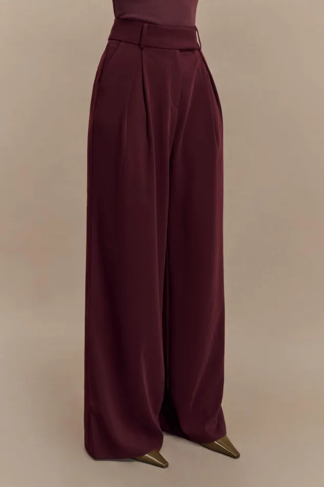 Women Meshki Bottoms Jacqueline Pleated Wide Leg Pants 8211 Mahogany