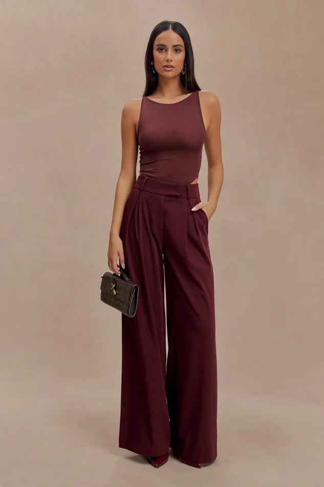 Women Meshki Bottoms Jacqueline Pleated Wide Leg Pants 8211 Mahogany