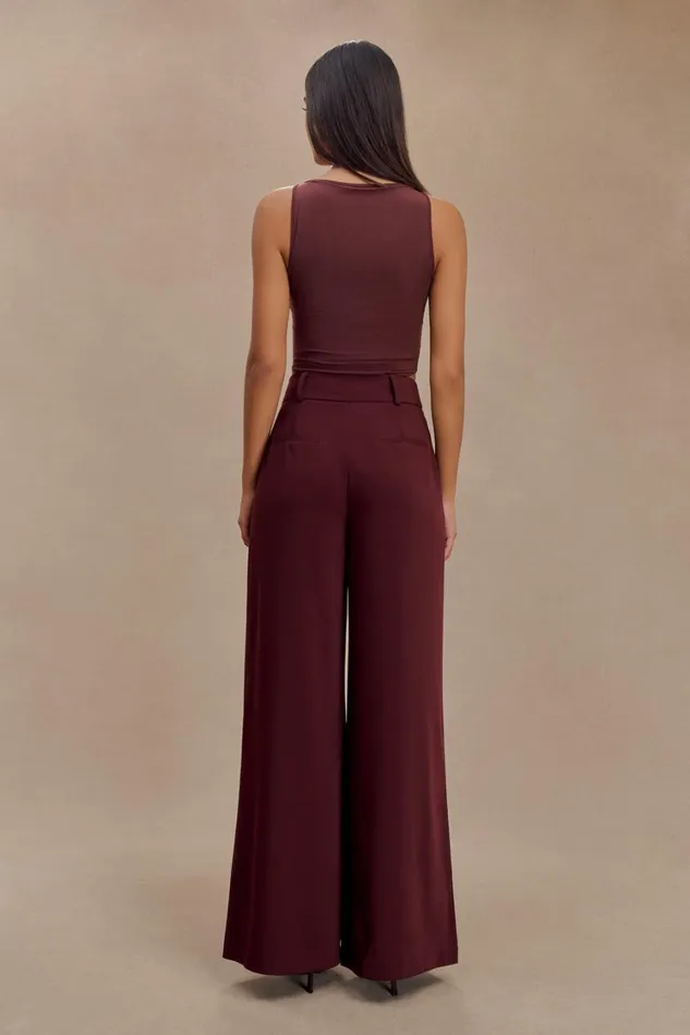 Women Meshki Bottoms Jacqueline Pleated Wide Leg Pants 8211 Mahogany