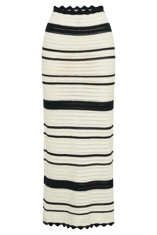Women Meshki Bottoms Jadia Contrast Crochet Fishtail Maxi Skirt 8211 BlackWhite