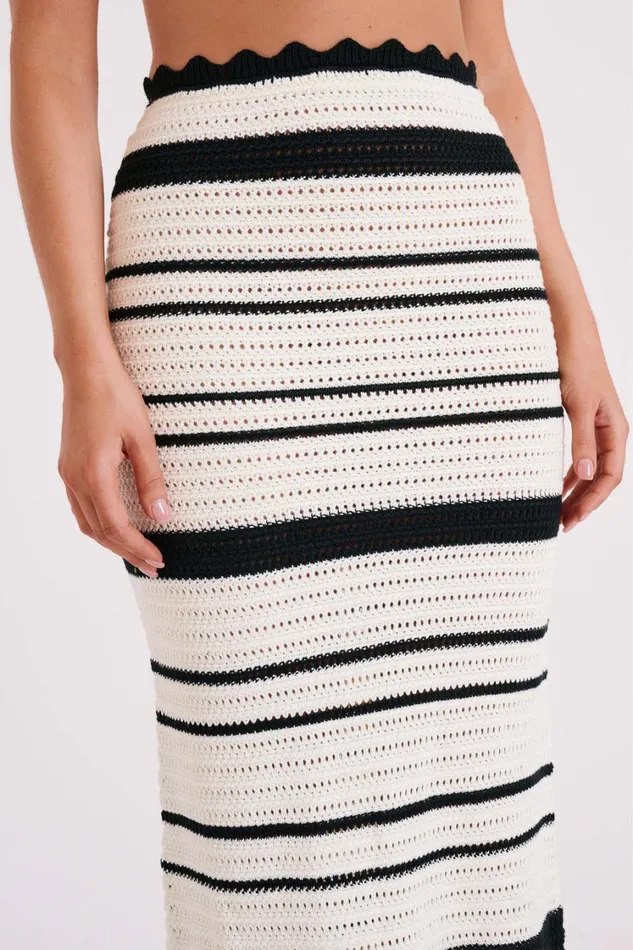 Women Meshki Bottoms Jadia Contrast Crochet Fishtail Maxi Skirt 8211 BlackWhite