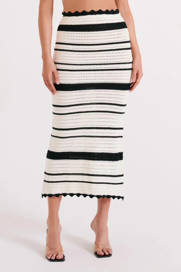 Women Meshki Bottoms Jadia Contrast Crochet Fishtail Maxi Skirt 8211 BlackWhite