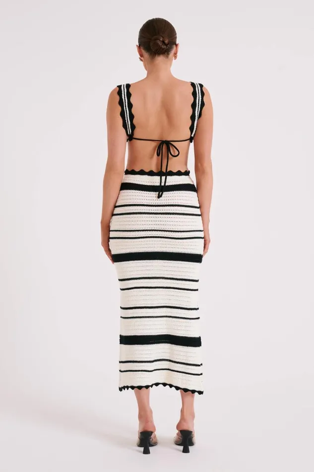Women Meshki Bottoms Jadia Contrast Crochet Fishtail Maxi Skirt 8211 BlackWhite