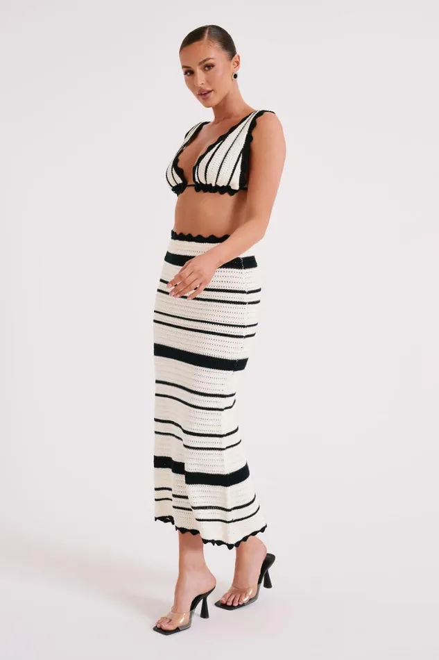 Women Meshki Bottoms Jadia Contrast Crochet Fishtail Maxi Skirt 8211 BlackWhite