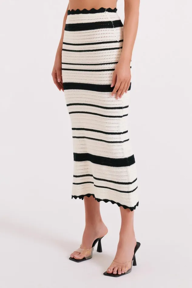 Women Meshki Bottoms Jadia Contrast Crochet Fishtail Maxi Skirt 8211 BlackWhite