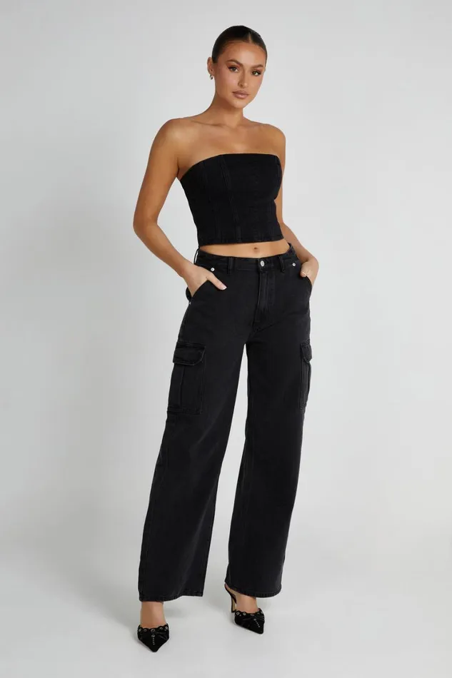 Women Meshki Bottoms Jagger Mid Rise Oversized Denim Jean 8211 Washed Black