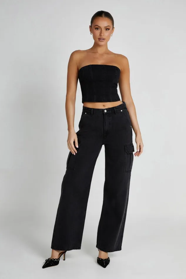 Women Meshki Bottoms Jagger Mid Rise Oversized Denim Jean 8211 Washed Black