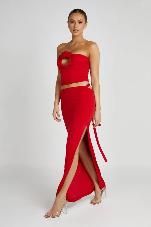 Women Meshki Bottoms Jeanine Cowl Back Maxi Skirt 8211 Red