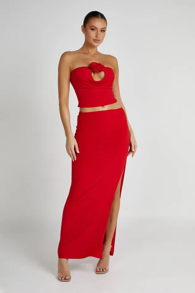 Women Meshki Bottoms Jeanine Cowl Back Maxi Skirt 8211 Red