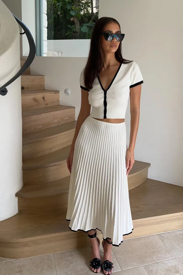 Women Meshki Bottoms Jolene Contrast Rib Knit Midi Skirt 8211 White