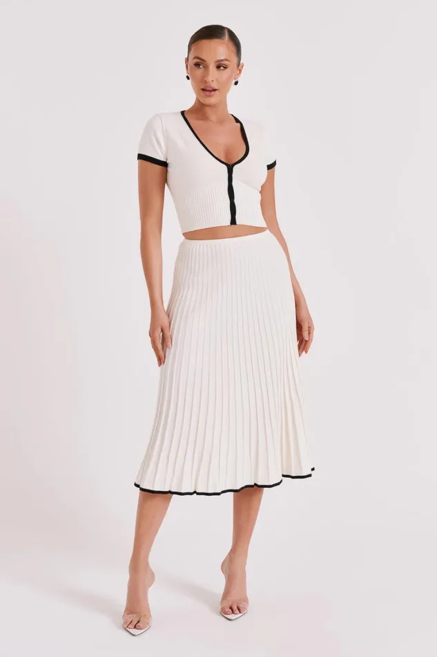 Women Meshki Bottoms Jolene Contrast Rib Knit Midi Skirt 8211 White