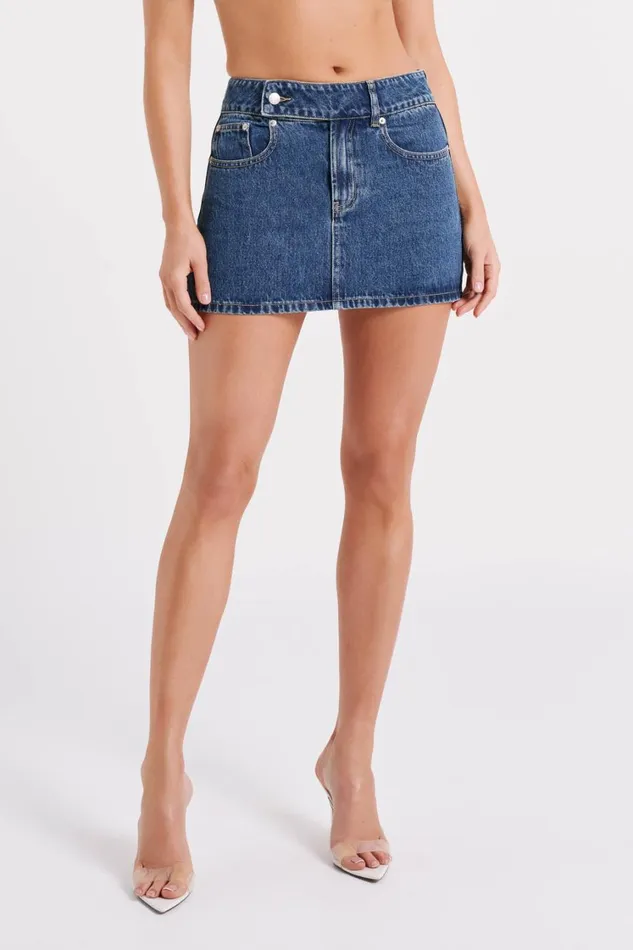 Women Meshki Bottoms Julienne Denim Mini Skirt 8211 Dark Blue