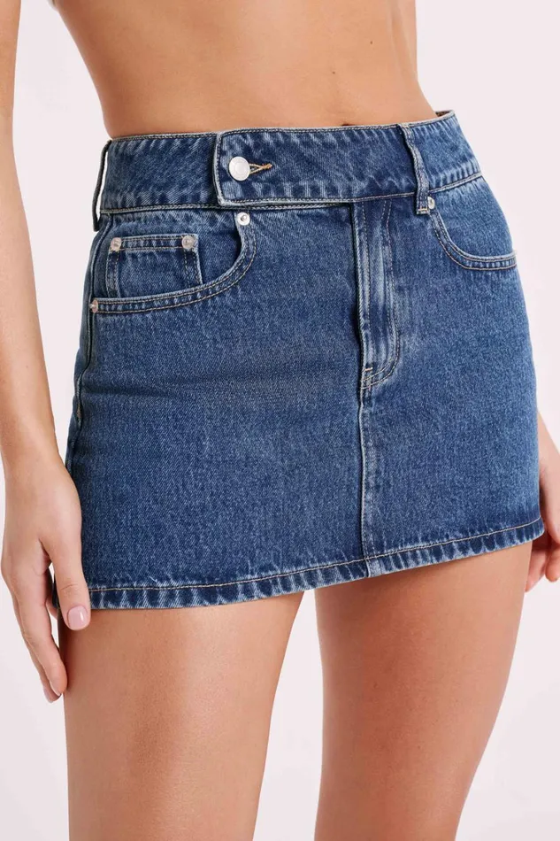 Women Meshki Bottoms Julienne Denim Mini Skirt 8211 Dark Blue