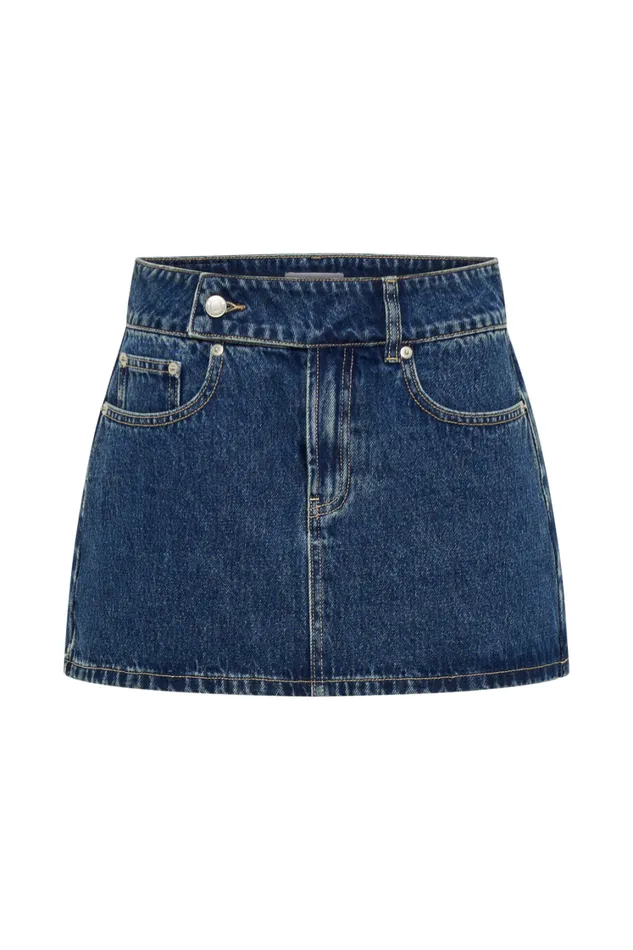 Women Meshki Bottoms Julienne Denim Mini Skirt 8211 Dark Blue
