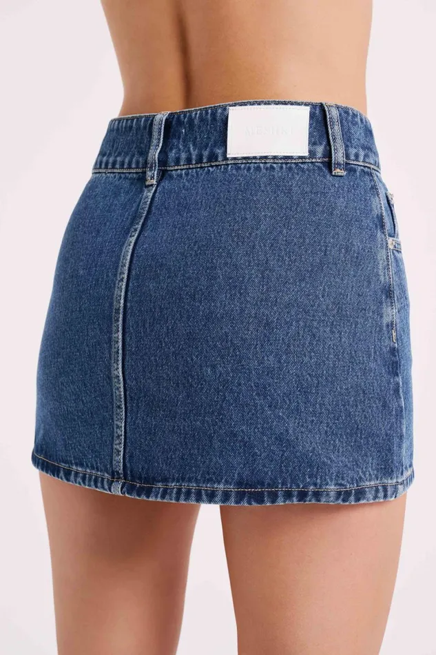 Women Meshki Bottoms Julienne Denim Mini Skirt 8211 Dark Blue