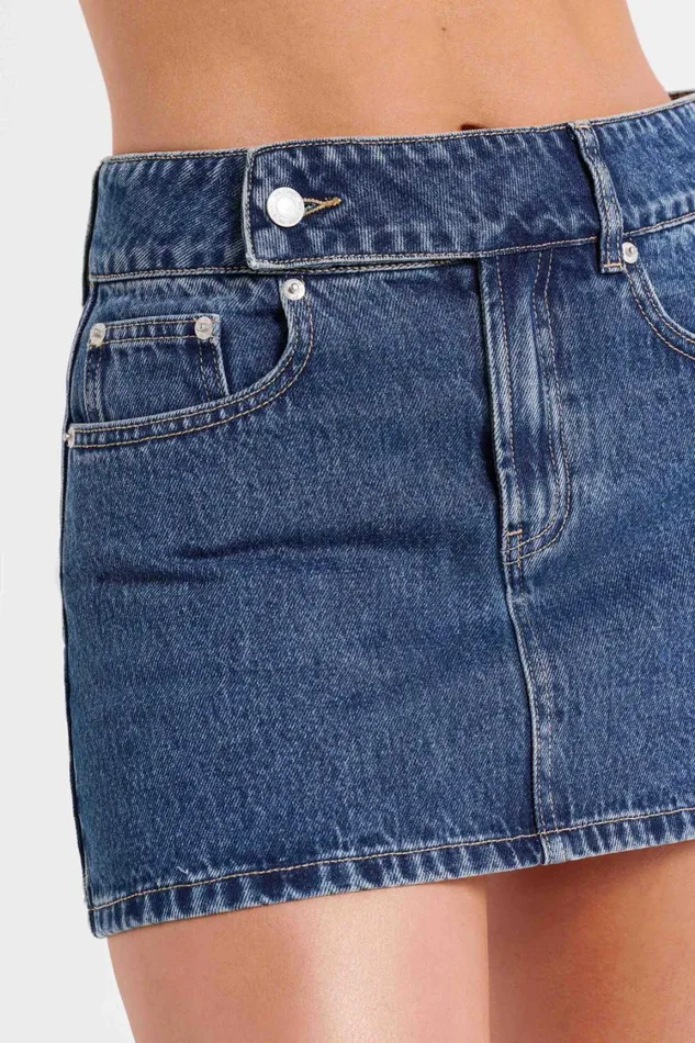 Women Meshki Bottoms Julienne Denim Mini Skirt 8211 Dark Blue