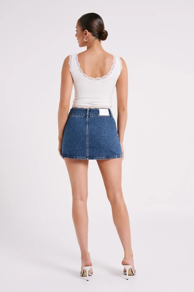Women Meshki Bottoms Julienne Denim Mini Skirt 8211 Dark Blue
