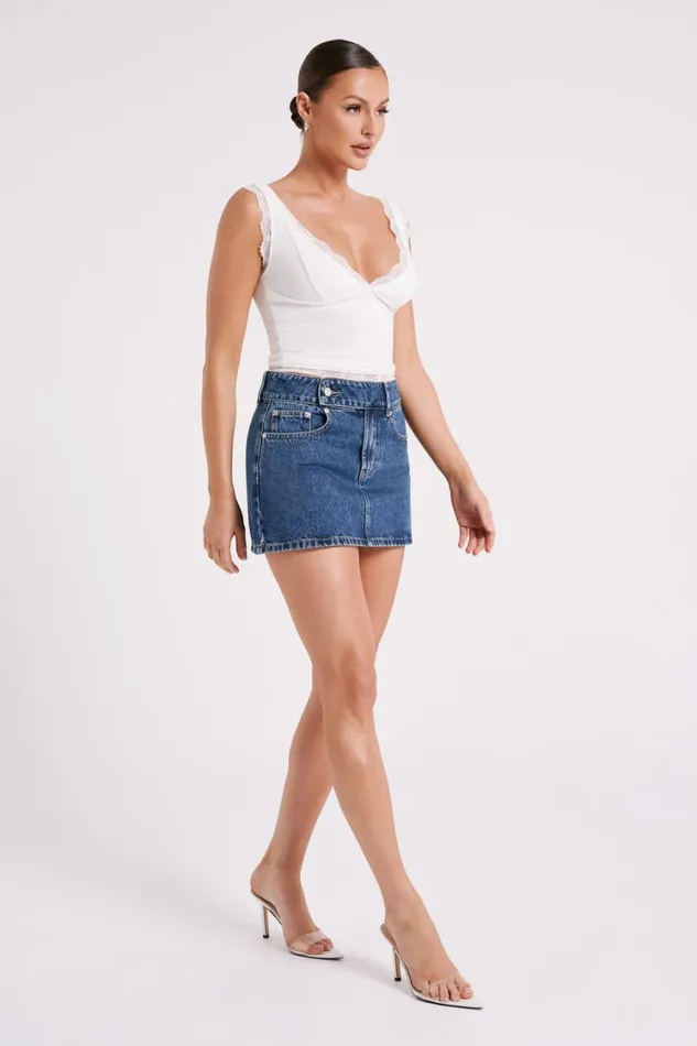 Women Meshki Bottoms Julienne Denim Mini Skirt 8211 Dark Blue