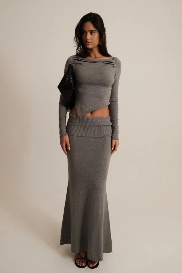 Women Meshki Bottoms Karlie Knit Maxi Skirt With Ribbed Waist 8211 Charcoal Marle
