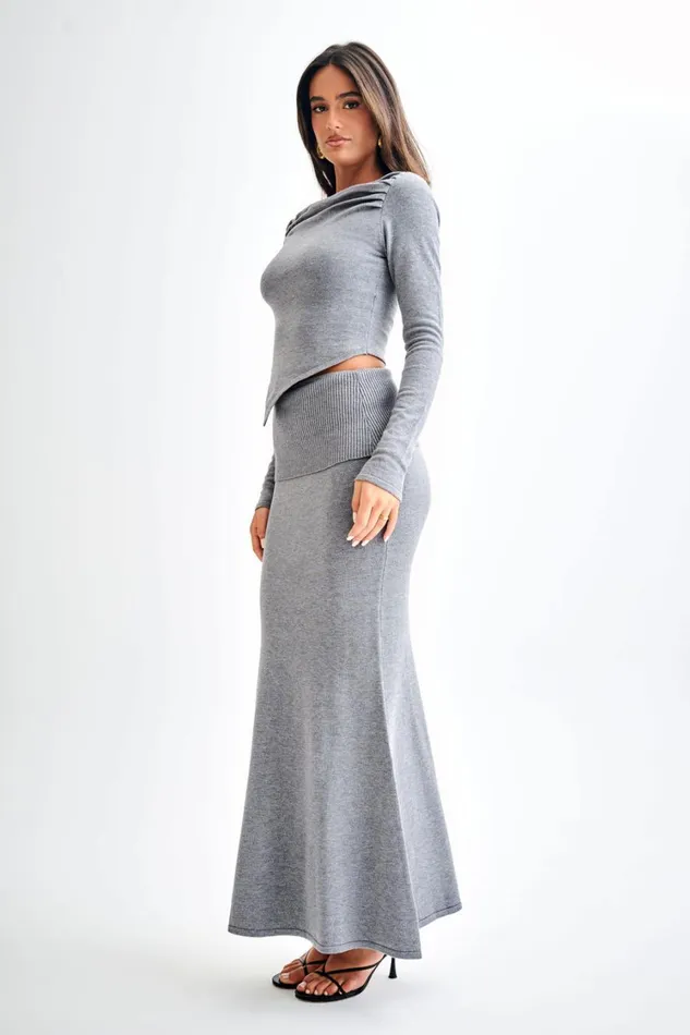 Women Meshki Bottoms Karlie Knit Maxi Skirt With Ribbed Waist 8211 Charcoal Marle