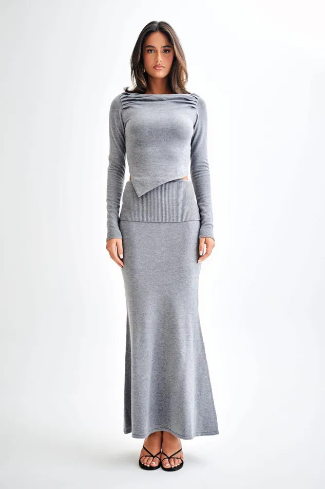 Women Meshki Bottoms Karlie Knit Maxi Skirt With Ribbed Waist 8211 Charcoal Marle