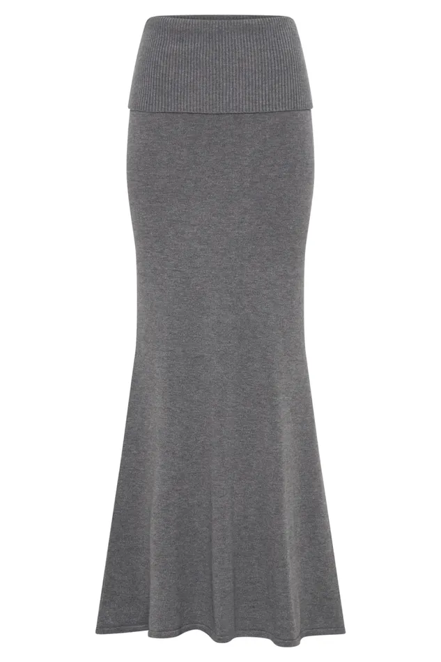 Women Meshki Bottoms Karlie Knit Maxi Skirt With Ribbed Waist 8211 Charcoal Marle
