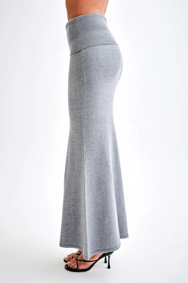Women Meshki Bottoms Karlie Knit Maxi Skirt With Ribbed Waist 8211 Charcoal Marle