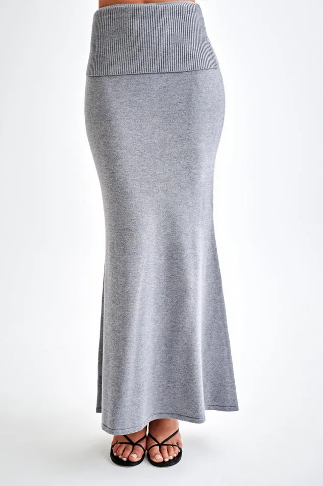 Women Meshki Bottoms Karlie Knit Maxi Skirt With Ribbed Waist 8211 Charcoal Marle