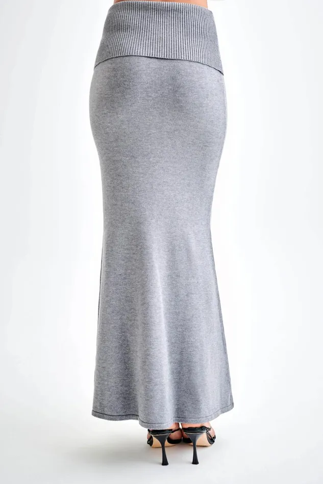 Women Meshki Bottoms Karlie Knit Maxi Skirt With Ribbed Waist 8211 Charcoal Marle
