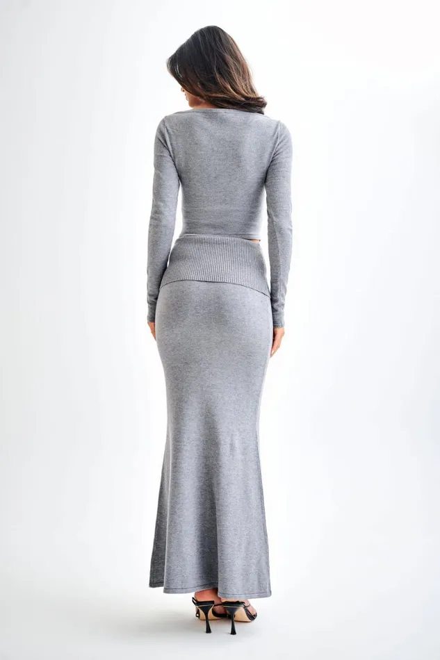 Women Meshki Bottoms Karlie Knit Maxi Skirt With Ribbed Waist 8211 Charcoal Marle