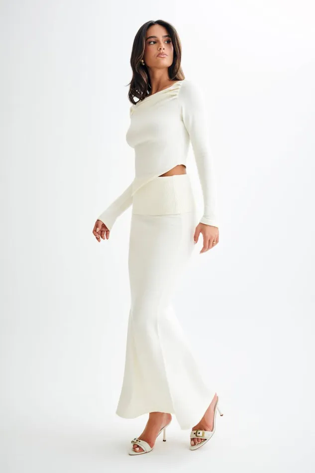 Women Meshki Bottoms Karlie Knit Maxi Skirt With Ribbed Waist 8211 Ivory