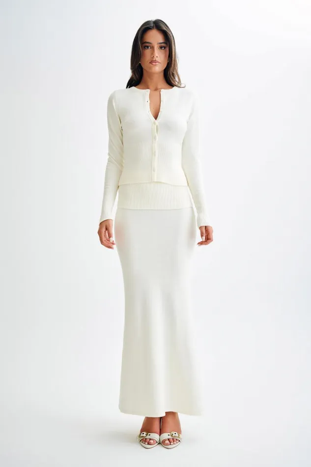 Women Meshki Bottoms Karlie Knit Maxi Skirt With Ribbed Waist 8211 Ivory