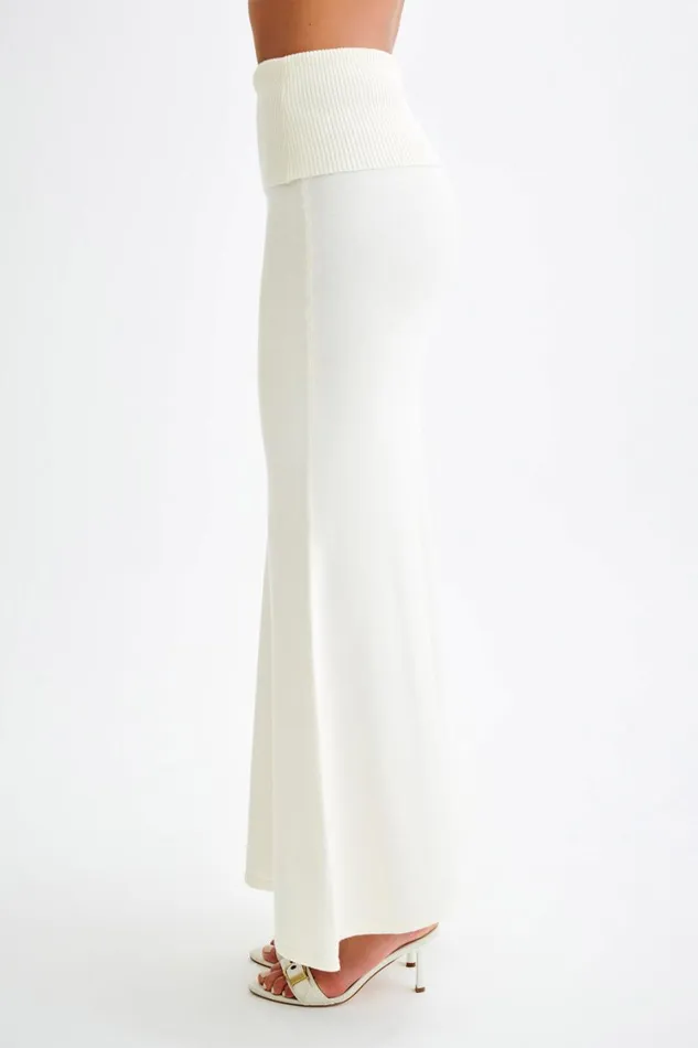 Women Meshki Bottoms Karlie Knit Maxi Skirt With Ribbed Waist 8211 Ivory