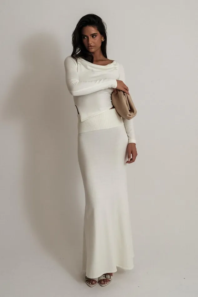 Women Meshki Bottoms Karlie Knit Maxi Skirt With Ribbed Waist 8211 Ivory