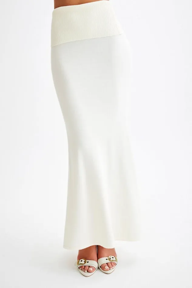 Women Meshki Bottoms Karlie Knit Maxi Skirt With Ribbed Waist 8211 Ivory