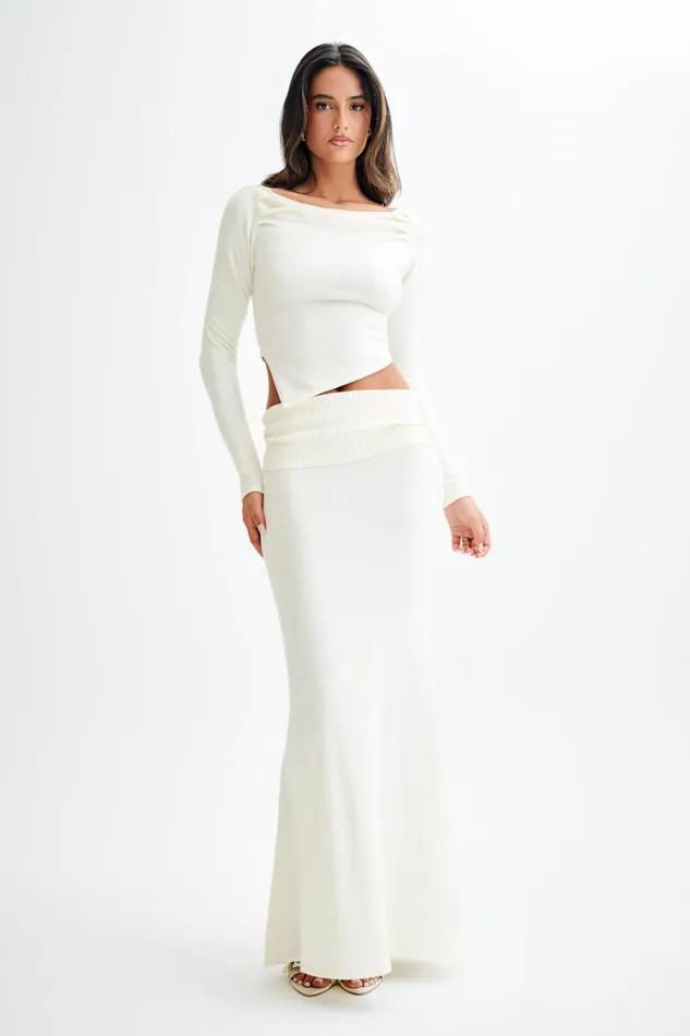 Women Meshki Bottoms Karlie Knit Maxi Skirt With Ribbed Waist 8211 Ivory