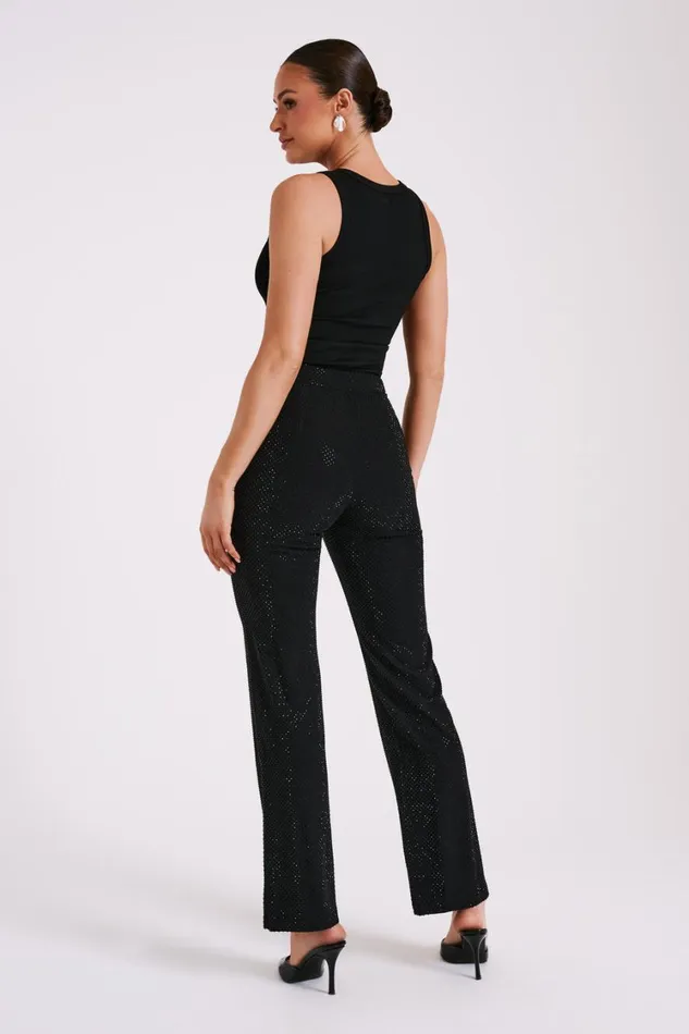 Women Meshki Bottoms Kaycee Straight Leg Diamante Pants 8211 Black