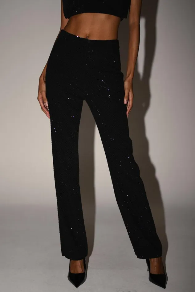 Women Meshki Bottoms Kaycee Straight Leg Diamante Pants 8211 Black