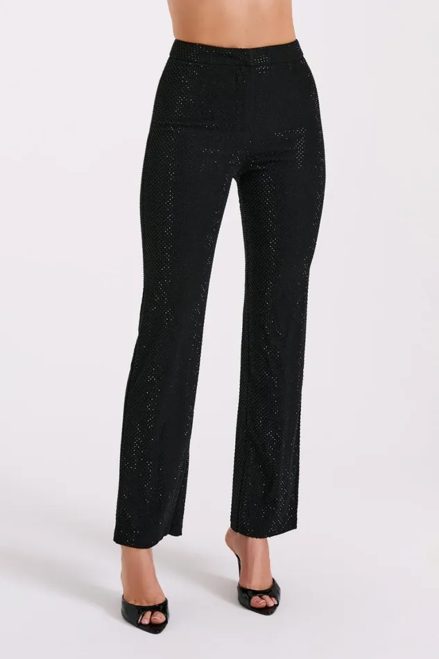 Women Meshki Bottoms Kaycee Straight Leg Diamante Pants 8211 Black