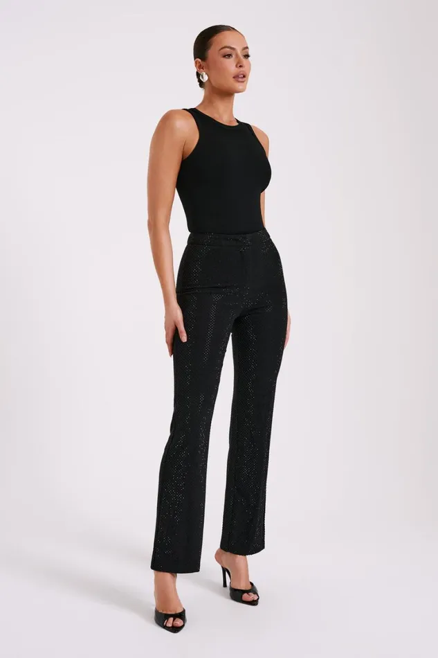 Women Meshki Bottoms Kaycee Straight Leg Diamante Pants 8211 Black