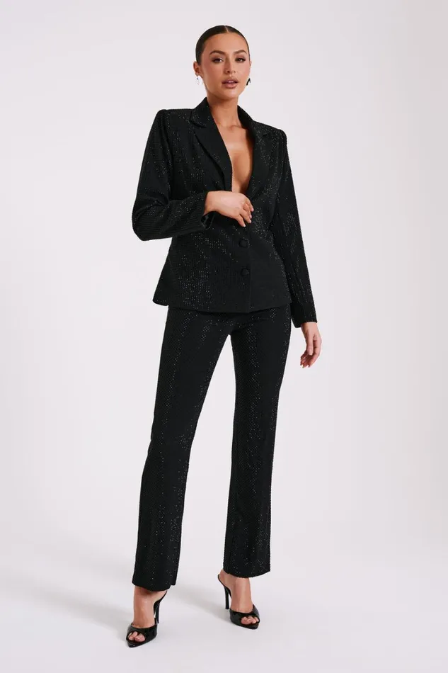 Women Meshki Bottoms Kaycee Straight Leg Diamante Pants 8211 Black