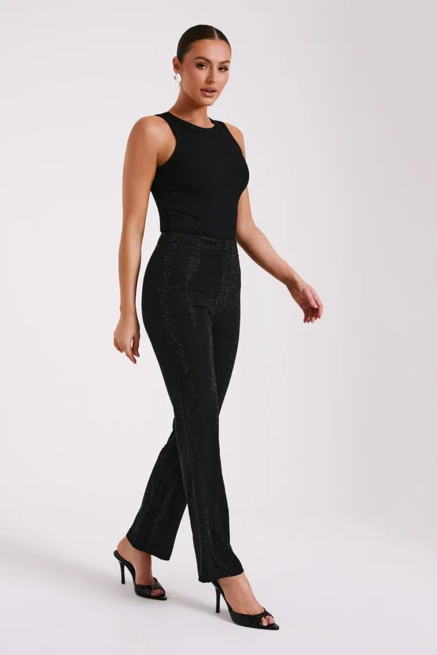 Women Meshki Bottoms Kaycee Straight Leg Diamante Pants 8211 Black