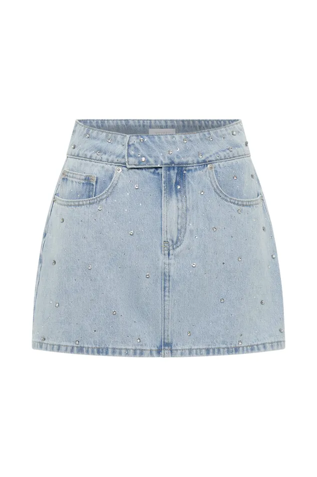 Women Meshki Bottoms Kieryn Embellished Denim Mini Skirt 8211 Light Blue