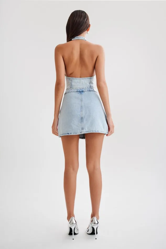 Women Meshki Bottoms Kieryn Embellished Denim Mini Skirt 8211 Light Blue