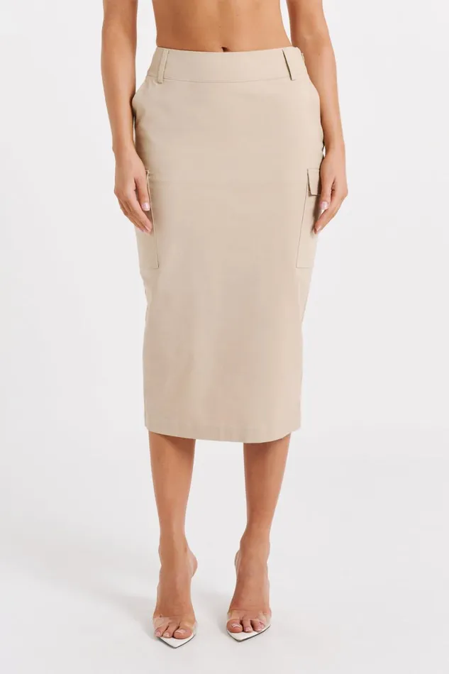 Women Meshki Bottoms Lorna Mid Rise Cargo Skirt 8211 Stone