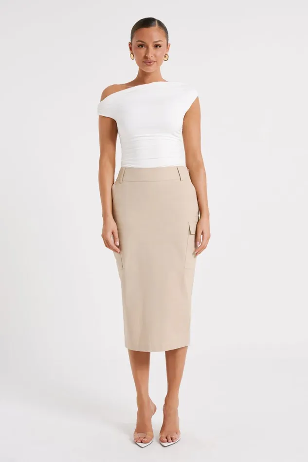 Women Meshki Bottoms Lorna Mid Rise Cargo Skirt 8211 Stone