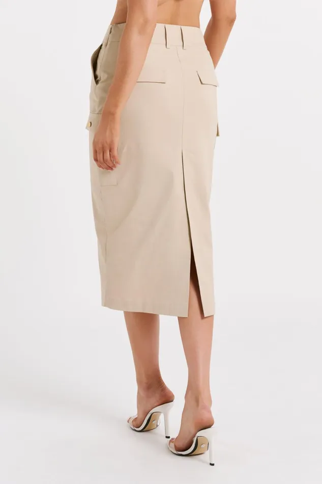 Women Meshki Bottoms Lorna Mid Rise Cargo Skirt 8211 Stone